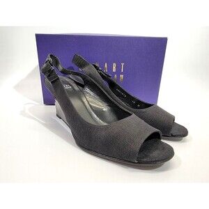 Stuart Weitzman 10 Beltitout Black Linen Slingback High Heels Pumps Designer EUC